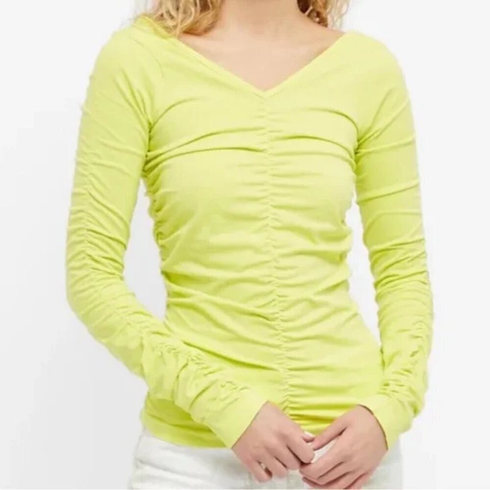 Helmut Lang Ruched Long Sleeve Neon Yellow Small
